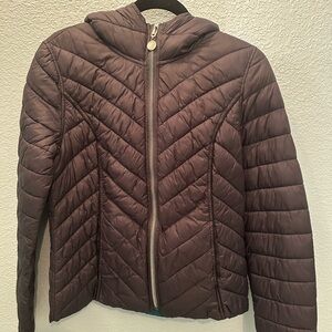Women's Reversible Nautica Quilted Hooded Jacket - grey and teal
